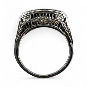 Vintage Art Deco Sapphire & Diamond Filigree Cocktail Ring Belais & Co