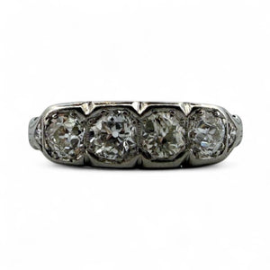 Vintage 1CTW Old Mine Cut Diamond Four Stone Band Style Ring