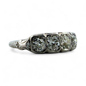Vintage 1CTW Old Mine Cut Diamond Four Stone Band Style Ring