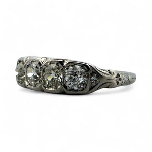 Vintage 1CTW Old Mine Cut Diamond Four Stone Band Style Ring