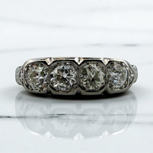 Vintage 1CTW Old Mine Cut Diamond Four Stone Band Style Ring