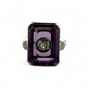 Vintage Amethyst & Old Mine Cut Diamond Illusion Set Cocktail Ring