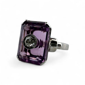 Vintage Amethyst & Old Mine Cut Diamond Illusion Set Cocktail Ring