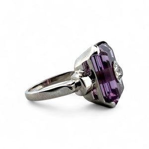 Vintage Amethyst & Old Mine Cut Diamond Illusion Set Cocktail Ring