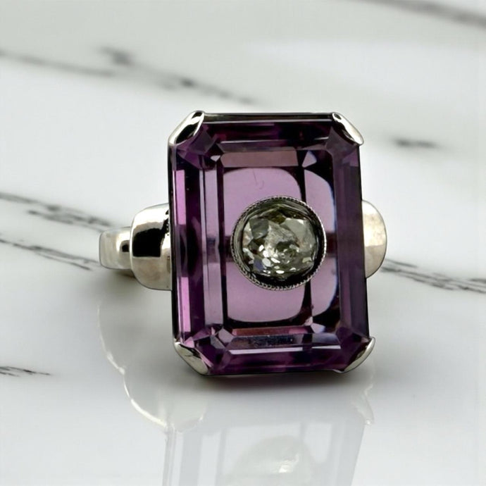 Vintage Amethyst & Old Mine Cut Diamond Illusion Set Cocktail Ring