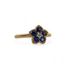 Contemporary Estate Flower Shaped Sapphire & Diamond Dainty Ring 14K Yellow Gold