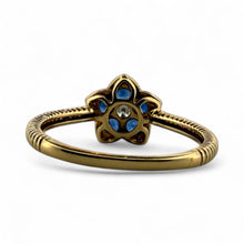Contemporary Estate Flower Shaped Sapphire & Diamond Dainty Ring 14K Yellow Gold
