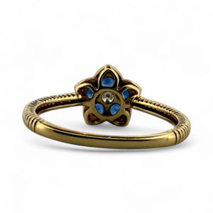 Contemporary Estate Flower Shaped Sapphire & Diamond Dainty Ring 14K Yellow Gold