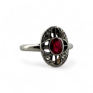 Vintage Art Deco Dainty Synthetic Ruby & Diamond Pinky Ring