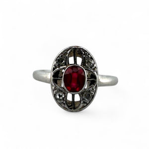 Vintage Art Deco Dainty Synthetic Ruby & Diamond Pinky Ring