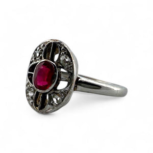 Vintage Art Deco Dainty Synthetic Ruby & Diamond Pinky Ring