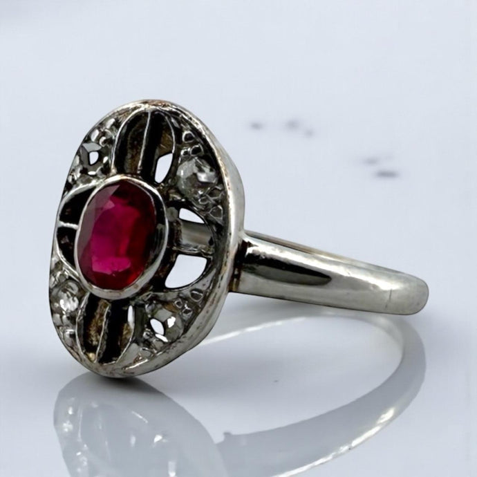 Vintage Art Deco Dainty Synthetic Ruby & Diamond Pinky Ring