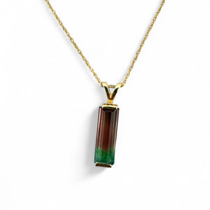 Vintage Watermelon Tourmaline Pendant & Chain Necklace