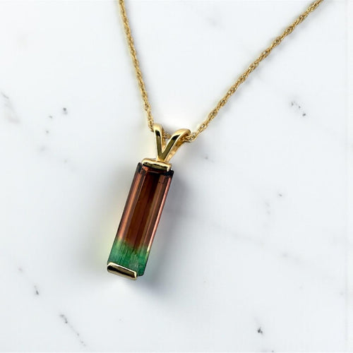 Vintage Watermelon Tourmaline Pendant & Chain Necklace