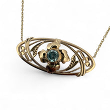 Vintage Edwardian Era Blue Zircon Brooch Conversion Necklace 14K Yellow Gold