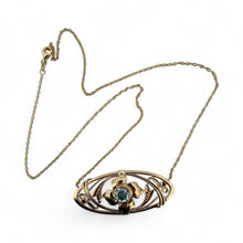 Vintage Edwardian Era Blue Zircon Brooch Conversion Necklace 14K Yellow Gold