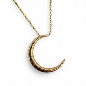 Vintage Engraved Crescent Moon Brooch Conversion Necklace