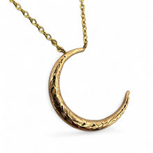 Vintage Engraved Crescent Moon Brooch Conversion Necklace
