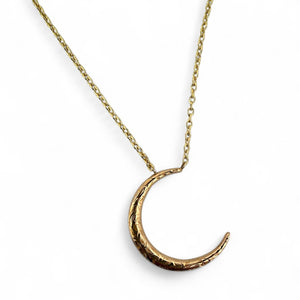 Vintage Engraved Crescent Moon Brooch Conversion Necklace