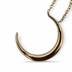 Vintage Engraved Crescent Moon Brooch Conversion Necklace