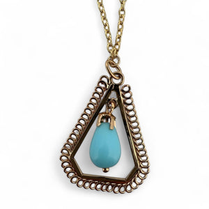 Vintage Triangular Shaped Turquoise Pendant & Chain