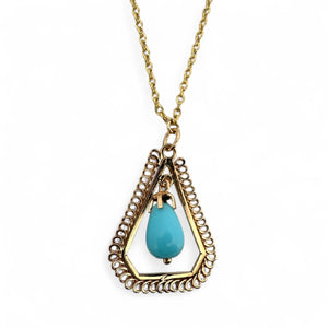 Vintage Triangular Shaped Turquoise Pendant & Chain