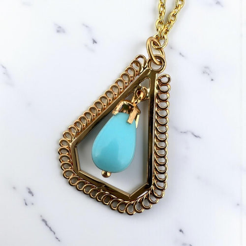Vintage Triangular Shaped Turquoise Pendant & Chain