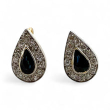 Vintage Sapphire & Diamond Halo Dangle Earrings 14K Gold