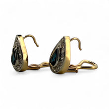 Vintage Sapphire & Diamond Halo Dangle Earrings 14K Gold