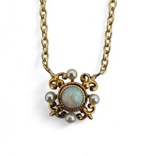 Vintage Dainty Opal & Pearl Pendant & Chain Necklace