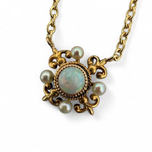 Vintage Dainty Opal & Pearl Pendant & Chain Necklace