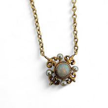 Vintage Dainty Opal & Pearl Pendant & Chain Necklace