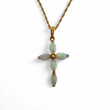 Vintage Opal Cross Pendant & Chain Necklace 14K Rose Gold