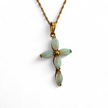 Vintage Opal Cross Pendant & Chain Necklace 14K Rose Gold