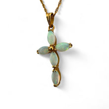 Vintage Opal Cross Pendant & Chain Necklace 14K Rose Gold