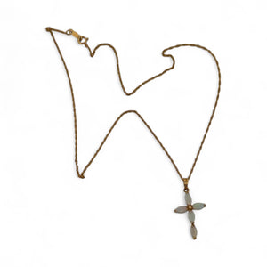Vintage Opal Cross Pendant & Chain Necklace 14K Rose Gold