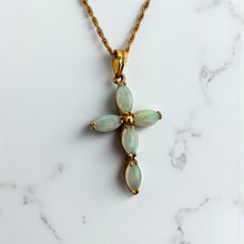 Vintage Opal Cross Pendant & Chain Necklace 14K Rose Gold