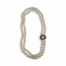 Vintage Double Strand Pearl Necklace White Gold Diamond Clasp