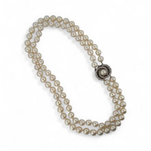 Vintage Double Strand Pearl Necklace White Gold Diamond Clasp