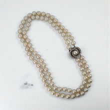 Vintage Double Strand Pearl Necklace White Gold Diamond Clasp