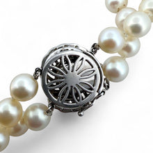 Vintage Double Strand Pearl Necklace White Gold Diamond Clasp