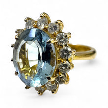 Vintage 3 Carat Aquamarine & Diamond Halo Ring 18K Yellow Gold