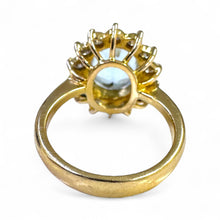 Vintage 3 Carat Aquamarine & Diamond Halo Ring 18K Yellow Gold