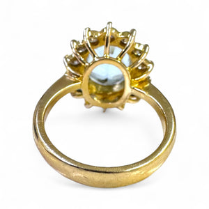 Vintage 3 Carat Aquamarine & Diamond Halo Ring 18K Yellow Gold
