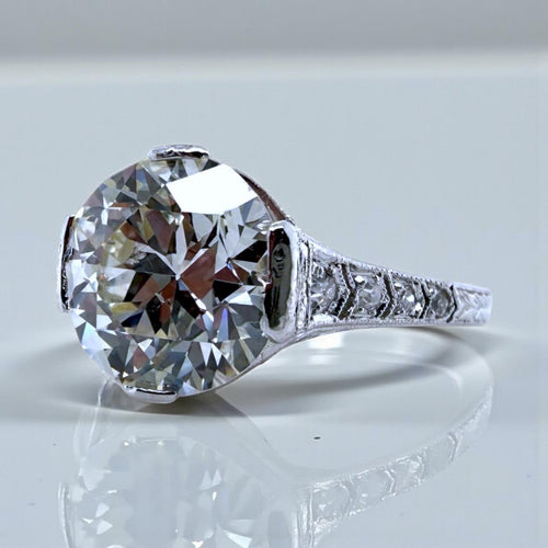 Vintage 3.01 Carat Old European Cut Diamond Solitaire Engagement Ring GIA