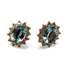 Vintage 3.5 Carat Aquamarine & Diamond Halo Earrings 18K Yellow Gold