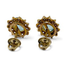 Vintage 3.5 Carat Aquamarine & Diamond Halo Earrings 18K Yellow Gold