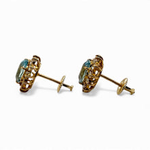 Vintage 3.5 Carat Aquamarine & Diamond Halo Earrings 18K Yellow Gold