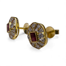 Vintage Styled Ruby & Diamond Stud Earrings