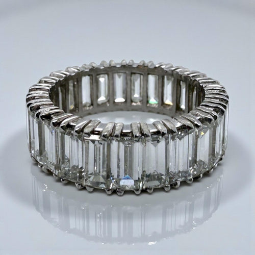 Platinum Baguette Cut Diamond Eternity Band 6.75 Carat Size 5.5